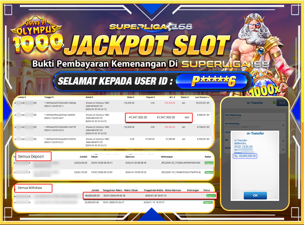 SUPERLIGA168 JACKPOT GATES OF OLYMPUS 1000 Rp.40,600,000LUNAS